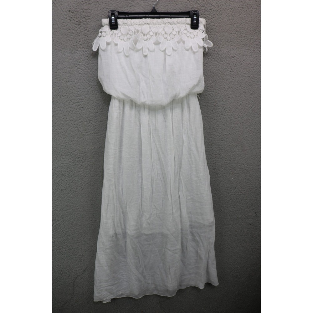 King's Road Strapless White Gauzy Maxi Dress-Small-Cottagecore-Beachy-Feminine
